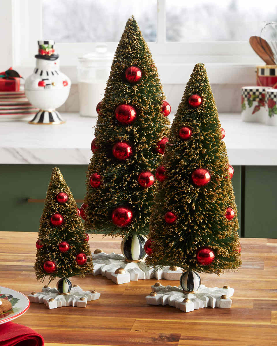 Snowflake Bottle Brush Trees, Set of 3